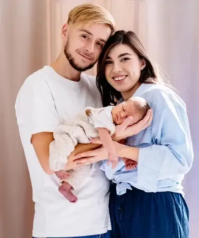 happy young, mordern parents